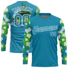 Загрузить изображение в средство просмотра галереи, Custom Panther Blue White 3D Tropical Leaves And Bass Fish Fishing Long Sleeve Performance T-Shirt
