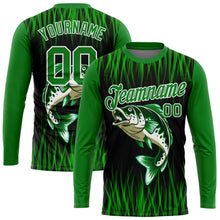 Load image into Gallery viewer, Custom Grass Green Black-White 3D Bass Fish Fishing Long Sleeve Performance T-Shirt