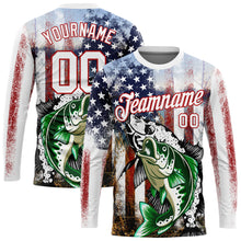Load image into Gallery viewer, Custom White Red-Royal 3D American Flag And Bass Fish Fishing Long Sleeve Performance T-Shirt