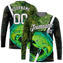 Charger l'image dans la galerie, Custom Olive White-Black 3D Fish Fishing Long Sleeve Performance T-Shirt
