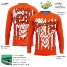 Laden Sie das Bild in den Galerie-Viewer, Custom Orange Black-White 3D Animal Deer Hunting American Flag Long Sleeve Performance T-Shirt