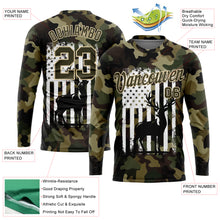 Laden Sie das Bild in den Galerie-Viewer, Custom Camo Olive-White 3D Animal Deer Hunting American Flag Long Sleeve Performance T-Shirt