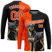 Laden Sie das Bild in den Galerie-Viewer, Custom Black Orange-White 3D Animal Rottweiler Dog Hunting Sleeve Performance T-Shirt