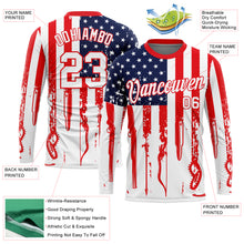 Laden Sie das Bild in den Galerie-Viewer, Custom White Fire Red-Royal 3D Hunting Tool American Flag Long Sleeve Performance T-Shirt