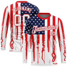 Laden Sie das Bild in den Galerie-Viewer, Custom White Fire Red-Royal 3D Hunting Tool American Flag Long Sleeve Performance T-Shirt