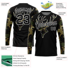 Laden Sie das Bild in den Galerie-Viewer, Custom Black Camo-White 3D Animal Deer Hunting Long Sleeve Performance T-Shirt