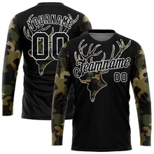 Laden Sie das Bild in den Galerie-Viewer, Custom Black Camo-White 3D Animal Deer Hunting Long Sleeve Performance T-Shirt