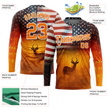 Laden Sie das Bild in den Galerie-Viewer, Custom Bay Orange White 3D Animal Deer Hunting American Flag Long Sleeve Performance T-Shirt