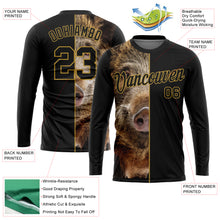 Laden Sie das Bild in den Galerie-Viewer, Custom Black Old Gold 3D Animal Boar Hunting Long Sleeve Performance T-Shirt