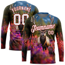 Charger l'image dans la galerie, Custom Olive White-Red 3D Animal Deer Hunting Long Sleeve Performance T-Shirt