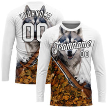 Laden Sie das Bild in den Galerie-Viewer, Custom White Black 3D Animal Wolf Hunting Tool Gun Long Sleeve Performance T-Shirt
