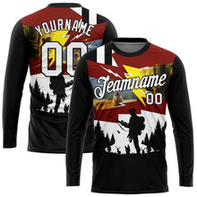 Laden Sie das Bild in den Galerie-Viewer, Custom Black White 3D Animal Deer Hunting Tool Gun Hunter Long Sleeve Performance T-Shirt