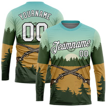 Laden Sie das Bild in den Galerie-Viewer, Custom Ice Blue White-Black 3D Hunting Tool Gun Long Sleeve Performance T-Shirt