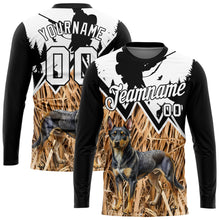 Laden Sie das Bild in den Galerie-Viewer, Custom Black White 3D Animal Rottweiler Dog Hunting Tool Gun Hunter Long Sleeve Performance T-Shirt