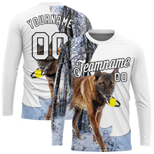 Laden Sie das Bild in den Galerie-Viewer, Custom White Black 3D Animal Shepherd Dog Hunting Long Sleeve Performance T-Shirt