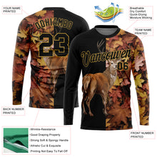 Laden Sie das Bild in den Galerie-Viewer, Custom Black Old Gold 3D Animal Deer Hunting Long Sleeve Performance T-Shirt