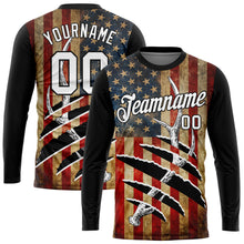 Laden Sie das Bild in den Galerie-Viewer, Custom Black White 3D Animal Deer Hunting American Flag Long Sleeve Performance T-Shirt