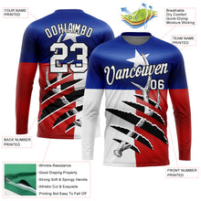 Laden Sie das Bild in den Galerie-Viewer, Custom Royal Red-Black 3D Animal Deer Hunting Texas Flag Long Sleeve Performance T-Shirt