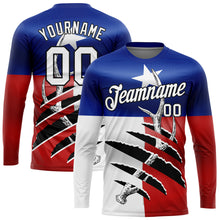 Laden Sie das Bild in den Galerie-Viewer, Custom Royal Red-Black 3D Animal Deer Hunting Texas Flag Long Sleeve Performance T-Shirt