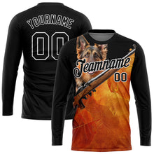 Laden Sie das Bild in den Galerie-Viewer, Custom Black White 3D Animal Shepherd Dog Hunting Tool Gun Long Sleeve Performance T-Shirt