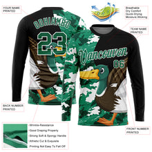 Laden Sie das Bild in den Galerie-Viewer, Custom Black Kelly Green-Camo 3D Animal Duck Hunting Long Sleeve Performance T-Shirt