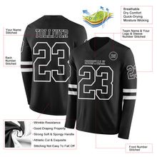 Load image into Gallery viewer, Custom Black White Long Sleeve Authentic Football Jersey
