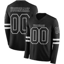 Load image into Gallery viewer, Custom Black White Long Sleeve Authentic Football Jersey
