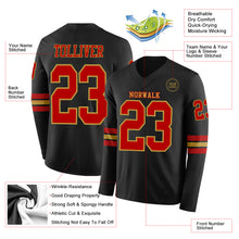 Laden Sie das Bild in den Galerie-Viewer, Custom Black Red-Old Gold Long Sleeve Authentic Football Jersey
