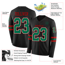 Load image into Gallery viewer, Custom Black Kelly Green White-Red Long Sleeve Authentic Football Jersey