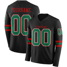 Load image into Gallery viewer, Custom Black Kelly Green White-Red Long Sleeve Authentic Football Jersey