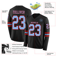 Laden Sie das Bild in den Galerie-Viewer, Custom Black Light Blue-Red Long Sleeve Authentic Football Jersey