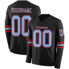 Laden Sie das Bild in den Galerie-Viewer, Custom Black Light Blue-Red Long Sleeve Authentic Football Jersey