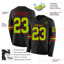 Laden Sie das Bild in den Galerie-Viewer, Custom Black Neon Green-Red Long Sleeve Authentic Football Jersey