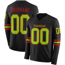 Laden Sie das Bild in den Galerie-Viewer, Custom Black Neon Green-Red Long Sleeve Authentic Football Jersey