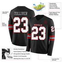 Laden Sie das Bild in den Galerie-Viewer, Custom Black White Gray-Red Long Sleeve Authentic Football Jersey