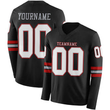 Laden Sie das Bild in den Galerie-Viewer, Custom Black White Gray-Red Long Sleeve Authentic Football Jersey