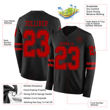 Загрузить изображение в средство просмотра галереи, Custom Black Red Long Sleeve Authentic Football Jersey