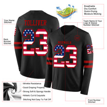 Load image into Gallery viewer, Custom Black USA Flag-Red Long Sleeve Authentic Football Jersey