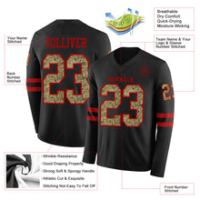Загрузить изображение в средство просмотра галереи, Custom Black Camo-Red Long Sleeve Authentic Football Jersey