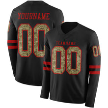 Загрузить изображение в средство просмотра галереи, Custom Black Camo-Red Long Sleeve Authentic Football Jersey