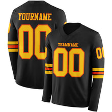 Load image into Gallery viewer, Custom Black Yellow-Orange Long Sleeve Authentic Football Jersey