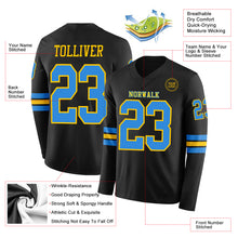 Load image into Gallery viewer, Custom Black Powder Blue-Yellow Long Sleeve Authentic Football Jersey