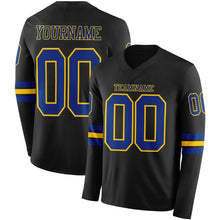 Load image into Gallery viewer, Custom Black Royal-Yellow Long Sleeve Authentic Football Jersey