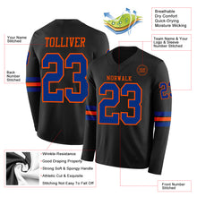 Load image into Gallery viewer, Custom Black Royal-Orange Long Sleeve Authentic Football Jersey