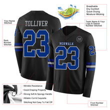 Load image into Gallery viewer, Custom Black Royal-Gray Long Sleeve Authentic Football Jersey