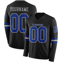 Load image into Gallery viewer, Custom Black Royal-Gray Long Sleeve Authentic Football Jersey