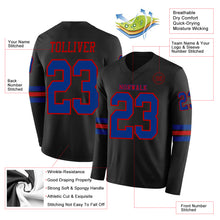 Load image into Gallery viewer, Custom Black Royal-Red Long Sleeve Authentic Football Jersey