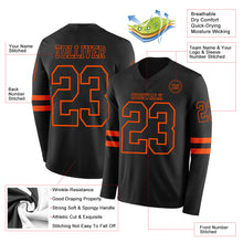 Load image into Gallery viewer, Custom Black Orange Long Sleeve Authentic Football Jersey