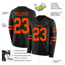 Load image into Gallery viewer, Custom Black Orange Long Sleeve Authentic Football Jersey