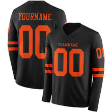 Load image into Gallery viewer, Custom Black Orange Long Sleeve Authentic Football Jersey